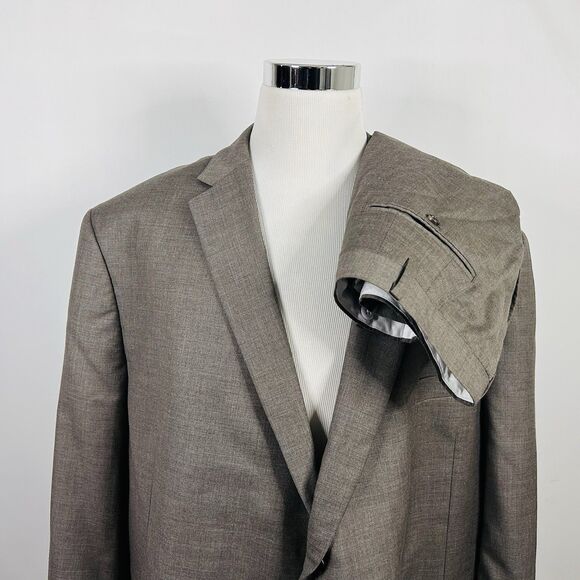 Joseph Abboud 56S Suit 25x27 Flat Front 100% Wool Beige Two Button Double Vented